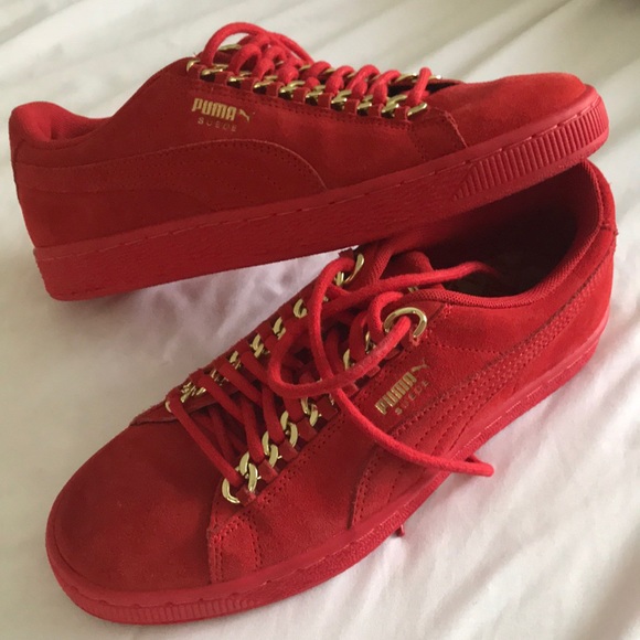 puma shoes red and gold